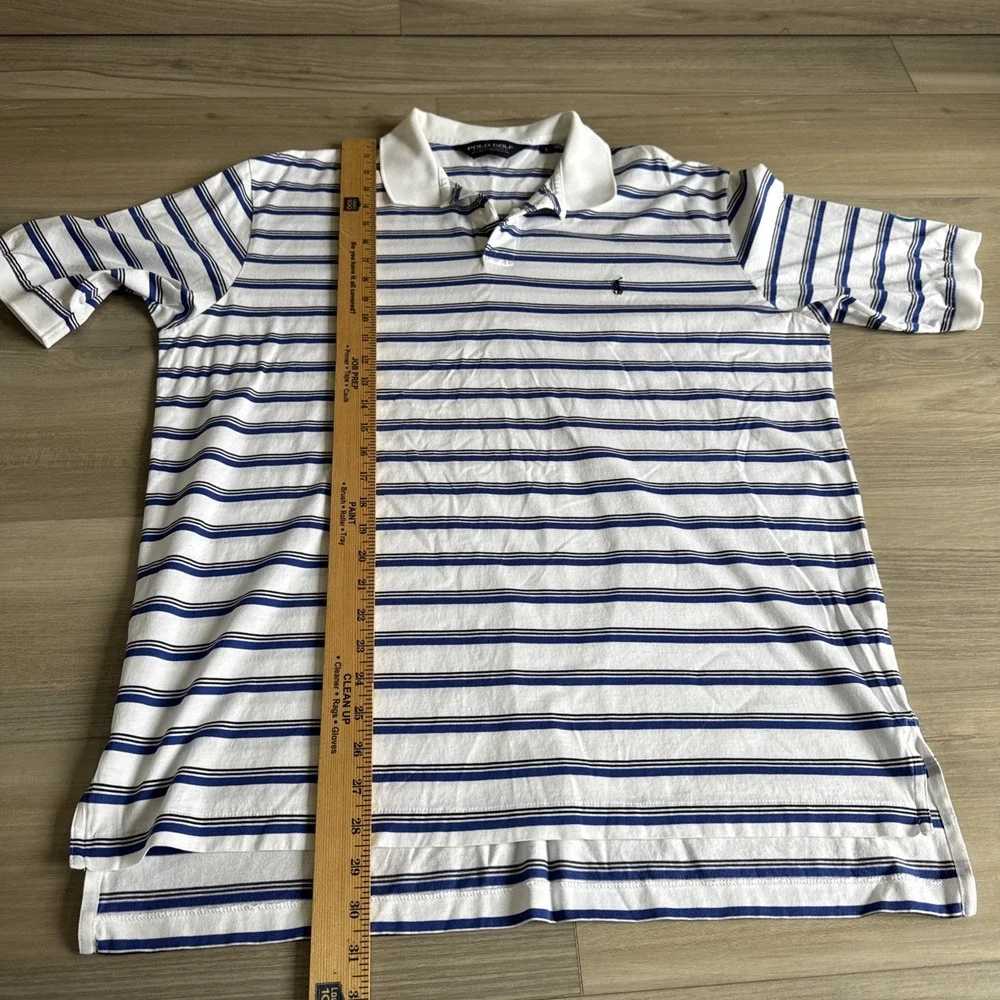 Ralph Lauren Polo Golf Cotton Shirt Men's L White‎ Blue Stripe Short Sleeve